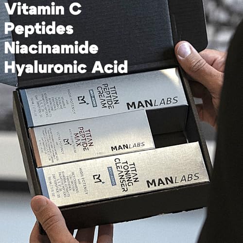 Titan 3-Piece Anti-Aging Mens Skin Care Kit ? Wash, Face Serum, Mens Face Moisturizer ? Men, Skin Care Set ? Dark Spots, Wrinkles, Fine Lines ? Vitamin C, Peptides, Niacinamide, HA ?Unscented