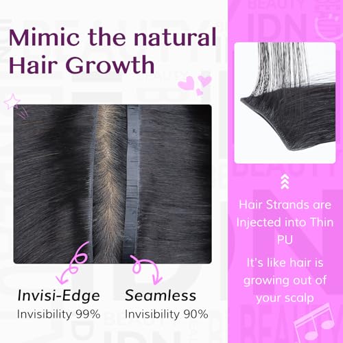 IDN BEAUTY 5+2 Invisi Edge Seamless Clip in Hair Extensions Human Hair Combo Pack, Yaki Straight 20 Inch 110g 5pcs Invisible Edge and 2pcs Seamless Clip ins for Black Women Natural Black No Leave Out