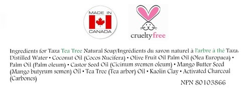 Taza Premium Tea Tree & Charcoal Natural Soap (Pack of 3) Each 5.3 oz (150 g) For Powerful Cleansing Contains: Tea Tree OIl, Activated Charcoal & Coconut, Olive & Palm Fruit Oils, Mango Butter