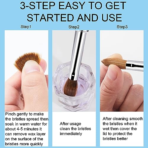 4pc Acrylic Nail Brush Set, Kolinsky Hair Nail Art Brushes, Art Design & Polish Mistake Cleaning Manicure Tools for Women (Sizes 6, 8, 12, 16)