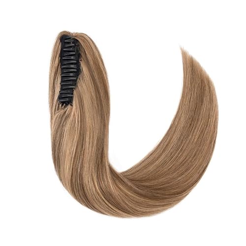 TESS Human Hair Claw Clip Ponytail Extension Real Remy Hair long ponytail extension for Women Straight, 22 Inch, Chocolate Brown Mixed Light Brown