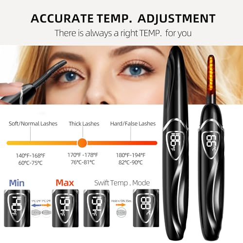 Heated Eyelash Curler, S600 Heated Lash Curler, Accurate Temperature Control Electric Eyelash Curler Heated - Intelligent Power Off, Natural Long Lasting Makeup (Black/Silver, S600-148MM)