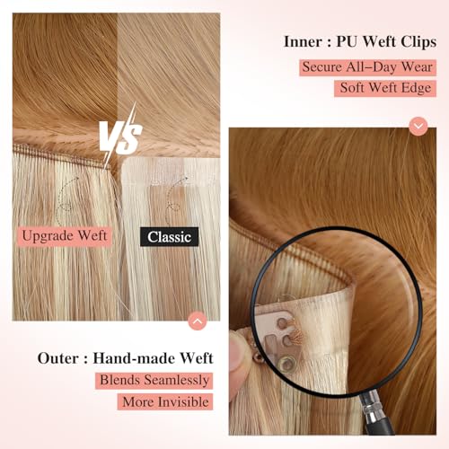 Invisable Edge Clip in Hair Extensions Real Human Hair 120G Mixed Bleach Blonde Hair Extensions 18 Inch PU Clip Ins 8PCS Straight Highlight Blonde Clip in Extensions for Women(18/613#)