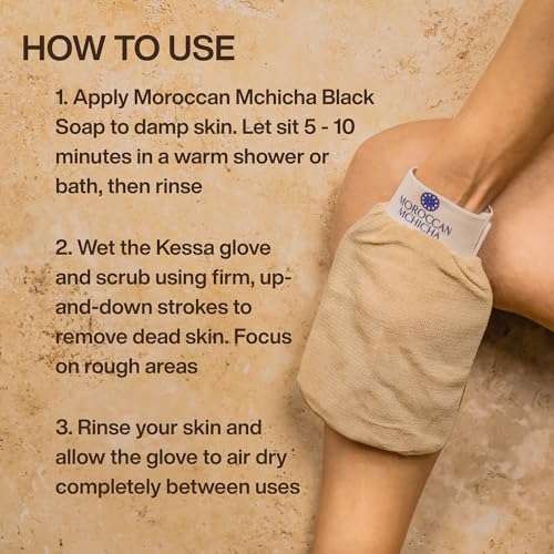 Kessa Exfoliating Glove for Shower, Dead Skin and Self Tan Remover for Body, Kessa Glove for Use with Moroccan Black Soap