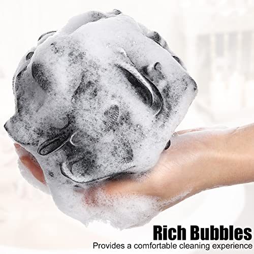 Shellwei 32 Pcs Bath Sponge Shower Loofahs Bulk 60 g Charcoal Body Shower Sponge Large Mesh Puff Soft Scrubber for Men and Women Exfoliating Pouf Balls with Bathing Accessories(Black White)
