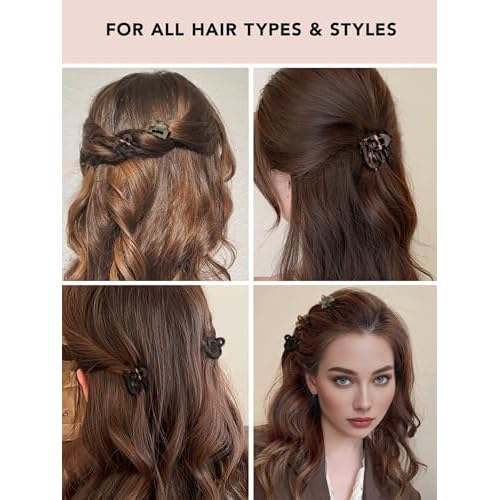 24 Small Hair Clips for Women Girls - Non-Slip Grip&Tangle-Free,Durable Plastic Mini Claw Clips (Tortoise & Black) for Thin/Medium Hair