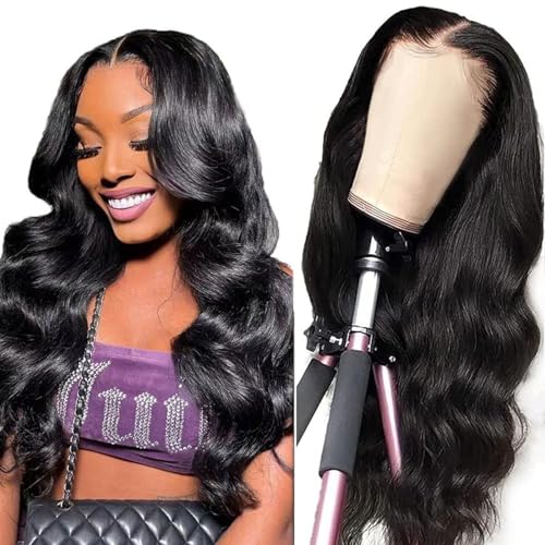 Body Wave Lace Front Wigs Human Hair Pre Plucked 4x4 HD Lace Closure Wigs Human Hair 180% Density Brazilian Glueless Wigs Human Hair Natural Black 26 Inch