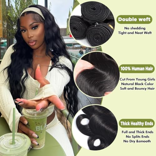 Human Hair Bundles Body Wave Brazilian Virgin 12A Grade 22 24 26 28 100% Unprocessed Human Hair Extensions Body Weave 4 Bundles Deals Double Weft Human Hair Natural Color for Black Women