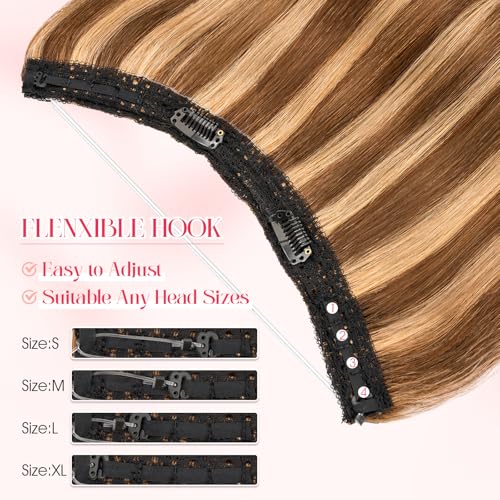 Rich Choices 100% Real Human Halo Hair Extensions for Women Remy Halo Extension Invisible Wire Hairpiece Clip in One Piece Hairpiece Adds Weight 100g 20 Inch #4P27 Medium Brown Highlight Dark Blonde