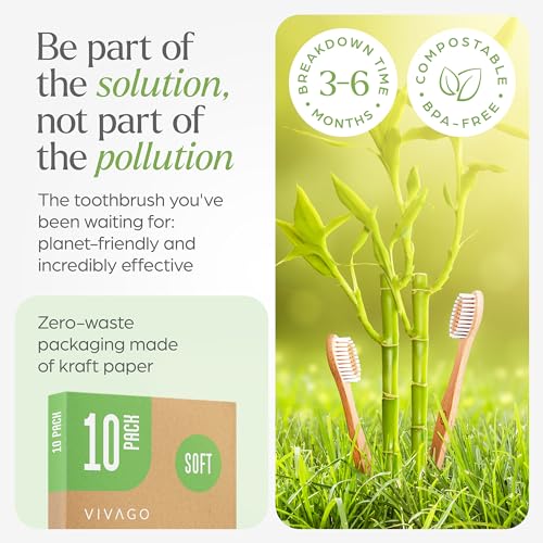 Bamboo Toothbrushes 10 Pack - BPA Free Soft Bristles Toothbrushes, Eco-Friendly, Natural Wooden Toothbrush