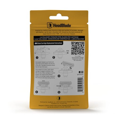 HeadBlade Men's HB4 Refill Shaving Razor Blades - 4 Stainless Steel Blades for No Tugging or Pulling, Shave Less, Works for Face, Body, and Scalp (12 Blades) 3 Pack