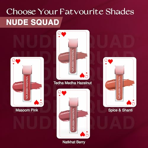 NOURISH MANTRA Matte Liquid Lipstick with SPF/Mini Lipstick/Water Proof/Smudge Proof/Transfer Proof/Long Lasting/For All Skin Tones/Set of - 4 (1.2ml Each)
