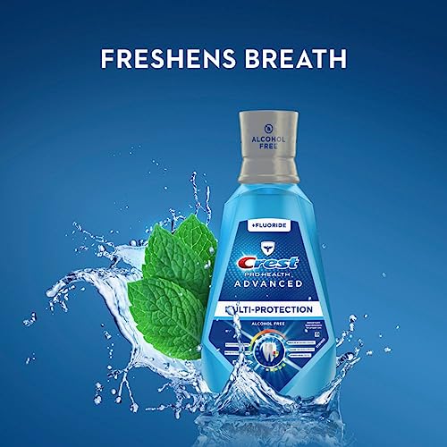 Crest Pro-Health Advanced Mouthwash, Alcohol Free, Multi-Protection, Fresh Mint, 1 L (33.8 fl oz), Pack of 2, Blue