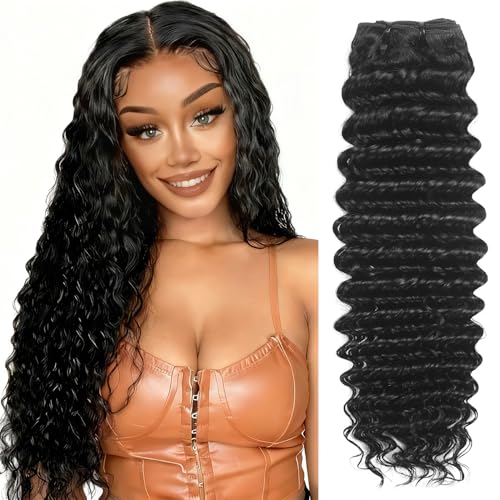 inlovwith Deep Wave Bundles Human Hair, Selected Healthy Curly Human Hair Bundles 100% Unprocessed Brazilian Virgin Hair Wet and Wavy (Single Bundle, 16 Inches)