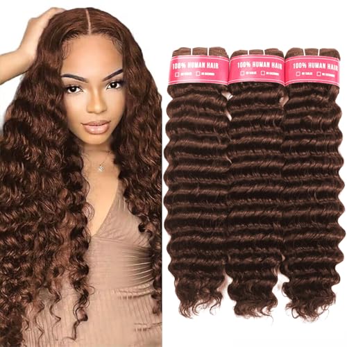 Deep Wave Bundles Human Hair 20 22 24 Inch 12A Deep Wave Human Hair Bundles Wet and Wavy Color 4 Bundles Human Hair Brown Bundles Extensions