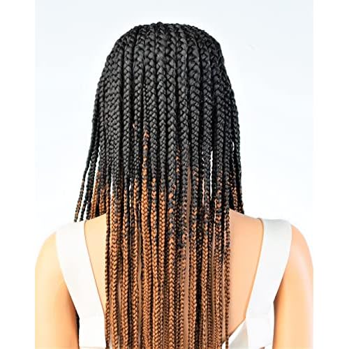 Wow Braids Cornrow Side Part Braids Synthetic Lace Front Wig - Ombre Color 2/30-26 Inches. Light Synthetic Hand Braided Wigs for Black Women.