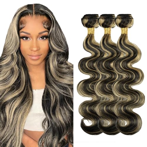 P1B27 Highlight Human Hair Bundles Honey Blonde Body Wave 3 Bundles 300g 24 26 28 inch Vinmdonm Ombre Black and Blonde Bundle Human Hair Extensions