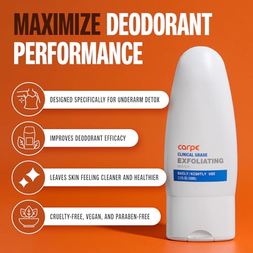Carpe Exfoliating Underarm Scrub with Odor Protection, Underarm Exfoliator to Improve Deodorant Performance - Energizing Minty Fresh Smell - Armpit Scrub for Women and Men (3 Pack)