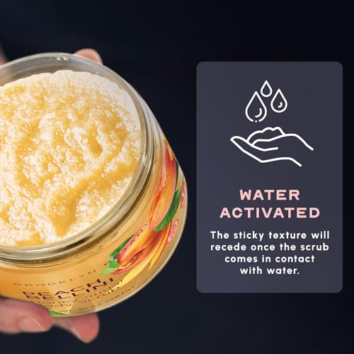 Brooklyn Botany Peach Bellini Honey Sugar Scrub for Body 10 oz ? Deeply Hydrating and Gently Exfoliating Body Scrub for Women and Men ? Moisturizing and Nourishing the Skin