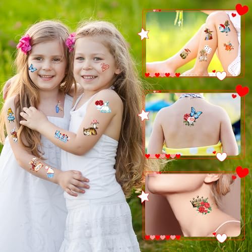 Alice in Wonderland Temporary Tattoos, 96pcs Alice in Wonderland Tattoos, Htabiol Alice in Wonderland Decor, Alice in Wonderland Party Favors, Suit for Onederland 1st Birthday, Mad Hatter Tea Party