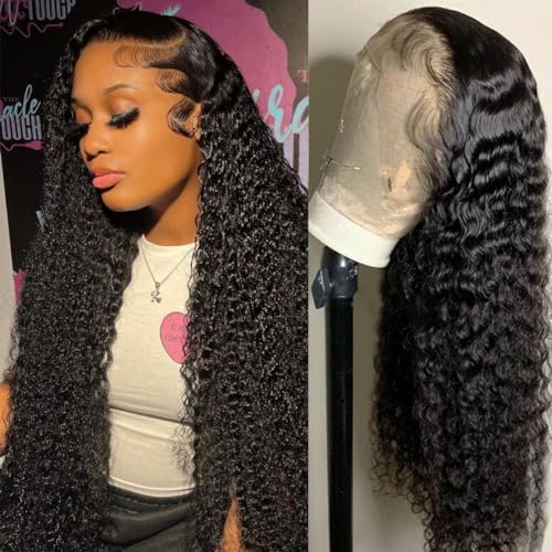 LICHANG 30 Inch Deep Wave Lace Front Wigs Human Hair 4x4 Transparent Lace Closure Wet and Wavy Wigs for Black Women Pre Plucked Human Hair Wig with 180% Density Nature Color