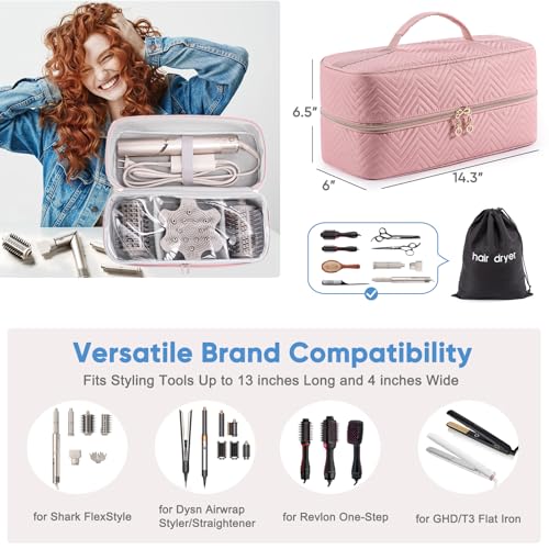 Hair Tools Travel Case with Black Hair Dryer Bag, Large Hair Tools Travel Carrying Case for Shark FlexStyle/SmoothStyle - Hair Air Wrap Dryer Storage Case Flat Curling Iron Travel Organizer