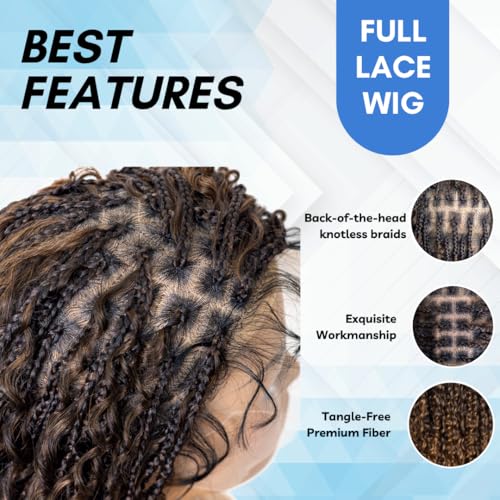 PIB Single Full Lace Braid Wig ? Micro Water Wave Box Braided Wigs, Knotless Braided Wigs for Black Women, Curly Hair Wig (#1B30 Off Black and Brown, 26")
