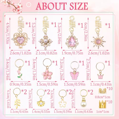 36PCS Pink Crystal Hair Jewelry Butterfly Braids Clips Flower Loc Jewelry Pearl Hair Charms Gold Hair Cuffs Rings Metal Dreadlock Beads Multi Style Braids Accessories for Women and Girls