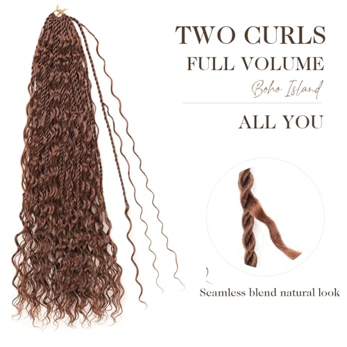 Boho lsland Twist Crochet Hair 24 Inch 8 Packs Medium Auburn Pre-Looped Senegalese Twist Crochet Braids with Curly Ends Synthetic Goddess Twist Crochet Hair for Black Women£¨30# 24 INCH£©