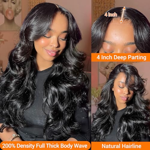 13x4 HD Lace Front Wigs Human Hair 24 Inch Natural Black Body Wave Human Hair Wig 200 Density 12A Glueless Wigs Lace Front Wigs Pre Plucked Glueless Frontal Wig for Women