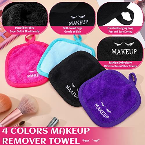 Queekay 48 Pcs Makeup Remover Cloths Reusable Washable Remover Pads Soft Microfiber Washcloths Facial Cloths Makeup Towels Holiday Gift for Women, 5 x 5 Inch(Black, Blue, Purple, Rose Red)