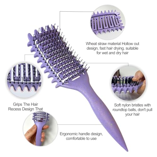 Curl Defining Brush, Vented Curly Hair Brush Defining for Shaping and Defining Curly Hair for Women and Men (Purple)