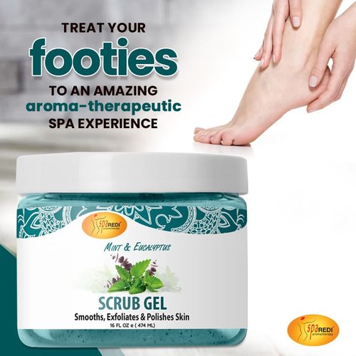 SPA REDI – Exfoliating Scrub Pumice Gel, Mint and Eucalyptus, 16 oz - Manicure, Pedicure and Body Exfoliator Infused with Hyaluronic Acid, Amino Acids, Panthenol and Comfrey Extract