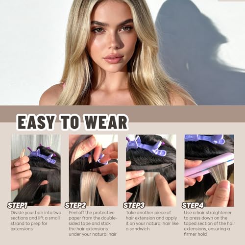 Tape in Hair Extensions Human Hair 24 Inch 50g 20Pcs Remy Human Hair Extensions Invisible Straight Seamless Tape in Extensions (24in, 50g, #18/613)