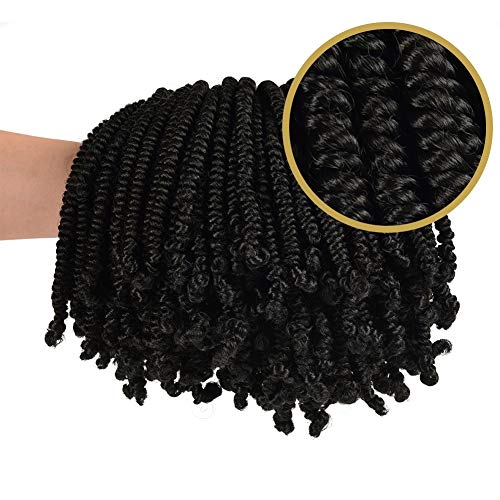Niseyo Pre twisted Bob Spring Twist Hair 8 Inch 7 Packs Short Pre-looped Crochet Braid (1B, Natural Black)