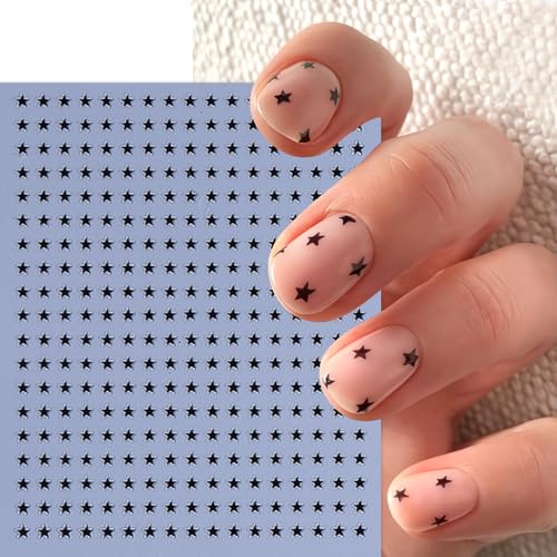 6 Sheets Star Nail Stickers 3D Self-Adhesive Glitters Starlight Nail Art Stickers Shiny Stars Glitters Nail Decals Black White Red Purple Laser Silver Stars Gold Nails Design Nail Supplies for Women