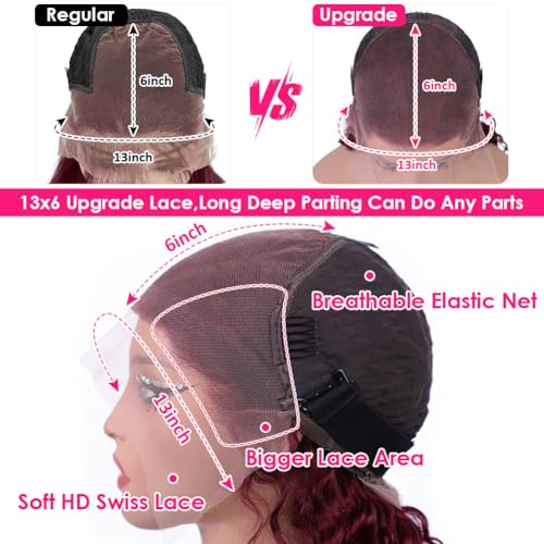 Hedy 99J Burgundy Deep Wave Human Hair Wigs for Women Pre Plucked with Baby Hair Glueless 13x6 HD Transparent Curly Lace Front Wigs Human Hair 180% Density Deep Wave Lace Frontal Wigs 22 Inch