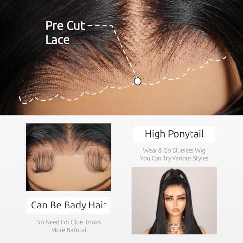 24inch Glueless Wig Human Hair Pre Plucked Pre Cut 230% Density Closure Wigs Human Hair 5x6 Body Wave HD Lace Front Wigs 12A Lace Frontal Wig Bleached Knots Natural Hairline