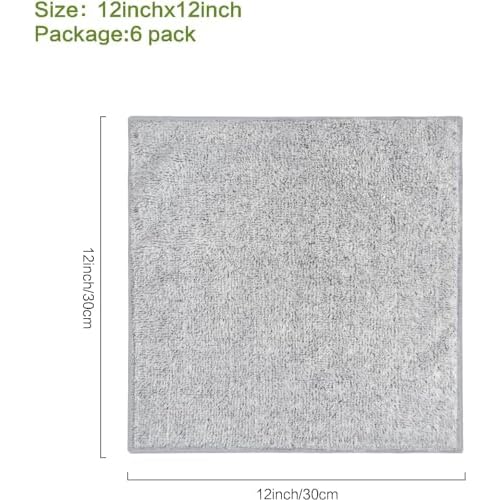 SINLAND Microfiber Face Towels Ultra Soft Facial Washcloths Face Cloth for Bath 12Inch x 12Inch 6 Pack Grey