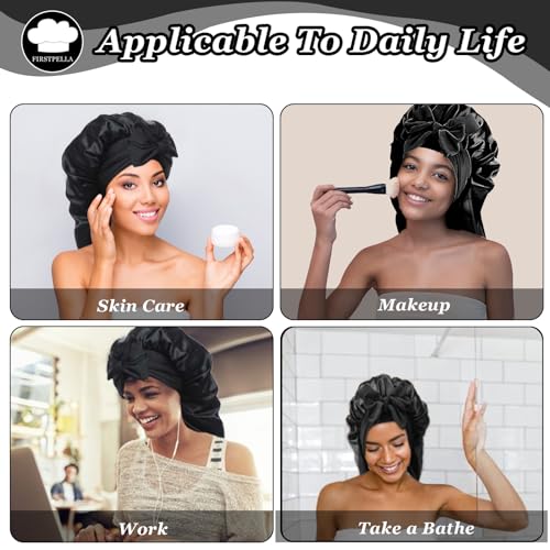 Silk Satin Hair Bonnet for Sleeping - Bonnets for Braids Black Women Curly Hair,Silk Hair Wrap Tie Band Long Big Silky Sleeping Cap with 2 Pcs Satin Scrunchies