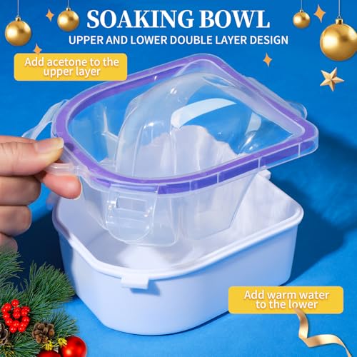 Teenitor Soak Off Bowl Nail Soaking Bowl Acetone Proof, Soak Off Gel Polish Remover Bowl, Dip Powder Remover Tools Cuticle Pusher Peeler Cuticle Oil Nail File Buffer Manicure Bowl for Hand, Lavender