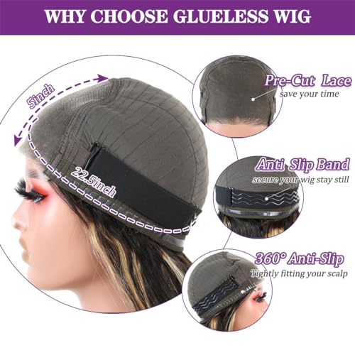 Wear and Go Glueless 5x5 Honey Blonde Wigs Human Hair Pre Plucked Cut 1B/27 Body Wave Lace Front Wigs Human Hair for Black Women 180% Density 28Inch
