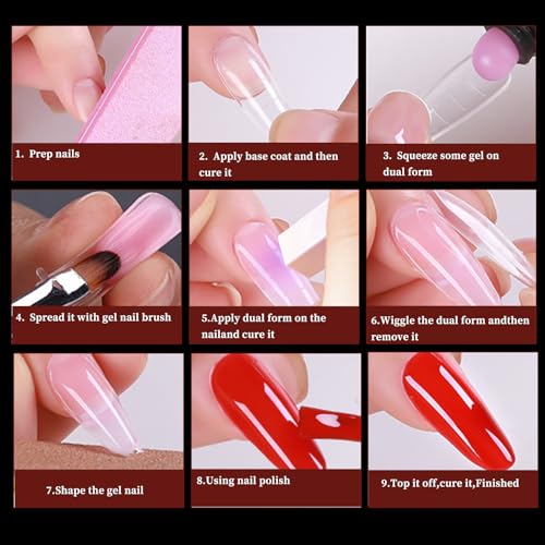 288PCS Nail Forms & Molds for French Nails, Acrylic Nail Tips, 96PCS Duet System Dual Forms Sticker Silicone Reusable Pads, 4 Styles 12 Sizes Scale for Manicure Extension