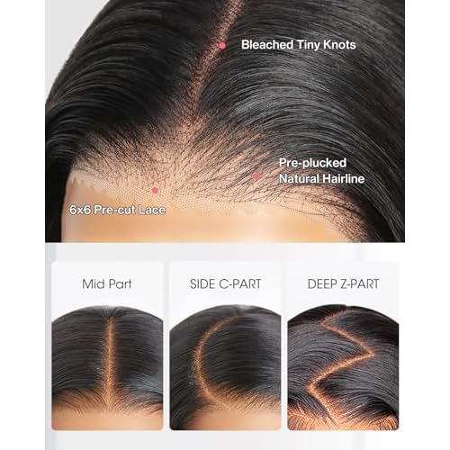 Face-Framing Layered Curtain Bangs Glueless Wigs Human Hair Pre Plucked Pre Cut HD Lace Front Wigs 6x6 Ready to Wear Butterfly Haircut Closure Wig Human Hair with Layered Curtain Bangs 18 Inch