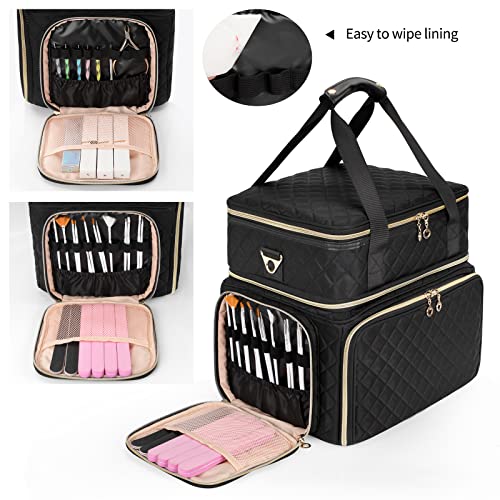 Ethereal Extra Large Polish Organizer Case Holds 70+ Bottles (15ml/0.5 fl.oz) UV lamp, Detachable Nail Bag with 2 Removable Pouches Fits Nail Suppiles, Nail Accessories