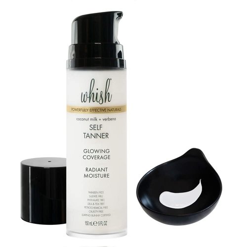Whish Beauty Coconut Milk and Verbena Self Tanner - Sunless Tanning Lotion for Face & Body - Moisturizes with Shea Butter, Mango Butter, & Aloe - For All Skin Tones - Paraben & Sulfate Free, 5 fl oz