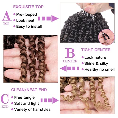 ZRQ Short Passion Twist With Bohemian Hair 10 Inch 8 Packs Ombre Brown Pre-twisted Crochet Passion Twists Synthetic Braiding Hair Curly Ends Braids Twist Hair for Black Women 12 Roots/Pack 1b3027#