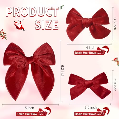 DEEKA 4 PCS Red Velvet Hair Bows 3 Styles 5" & 4" Handmade Hair Bow set for Toddler Girls Alligator Hair Clips Knot Bows Hair Accessories for Little School Girls (Red)