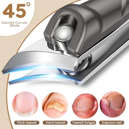 Toenail Clippers for Thick Toenails 6Pcs, Long Handle Nail Clippers for Seniors Angled Head with Catcher, 45¡Æ Slanted Toe Nail Clippers Curved Blade, Ergonomic Wide Jaw Opening Heavy Duty