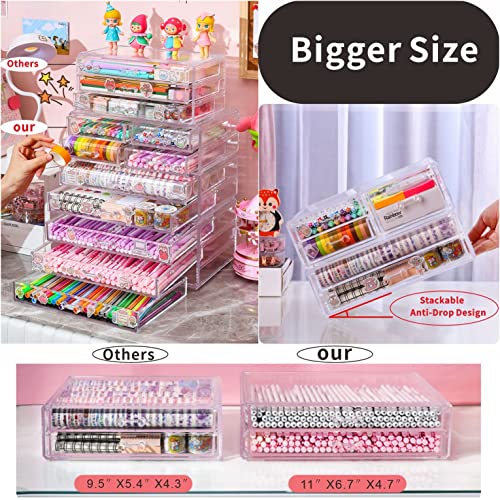 Cq acrylic 2 Pack Clear Stackable Storage Drawers for Vanity,Stackable 6 Drawers Desktop Organizer With Drawers,Cute Desk Storage for Office,Jewelry,Hair Clip,Beauty,Skincare and Make Up Organizers